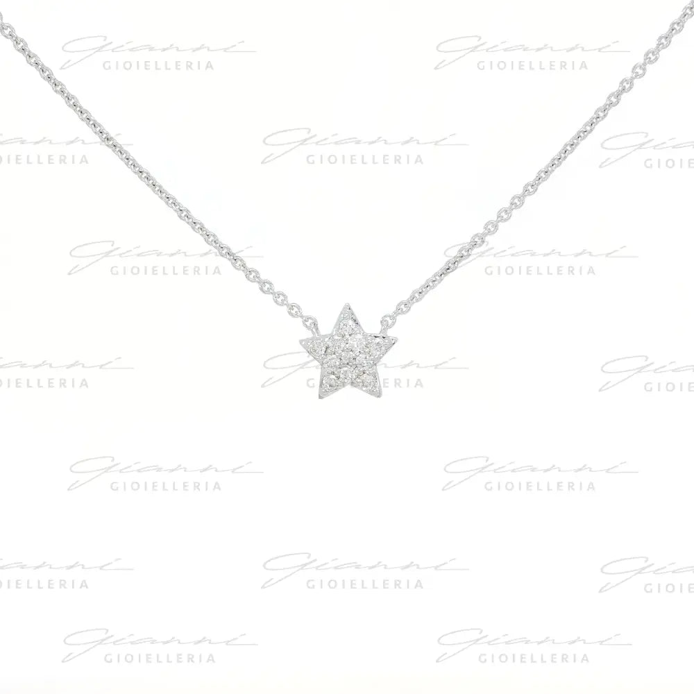 Girocollo Crivelli Fantasia Stellina in Oro Bianco con Pavé di Diamanti Collane