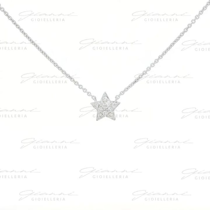 Girocollo Crivelli Fantasia Stellina in Oro Bianco con Pavé di Diamanti Collane