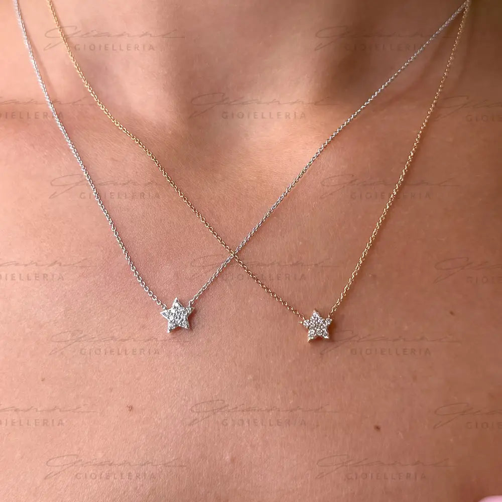 Girocollo Crivelli Fantasia Stellina in Oro Bianco con Pavé di Diamanti Collane