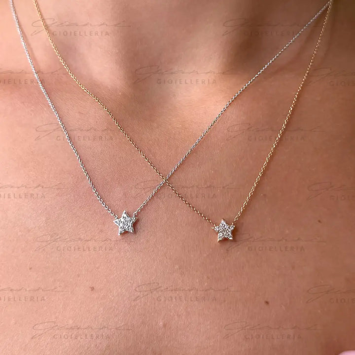 Girocollo Crivelli Fantasia Stellina in Oro Rosa con Pavé di Diamanti Collane
