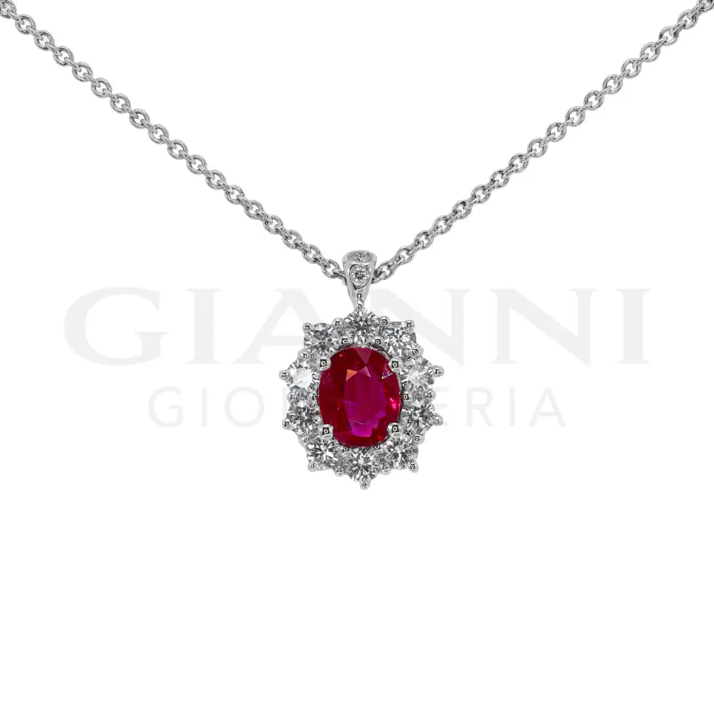 Girocollo Crivelli - ’Kate’ con Rubino 1,02 ct. e contorno di Diamanti in Oro Bianco - Collane