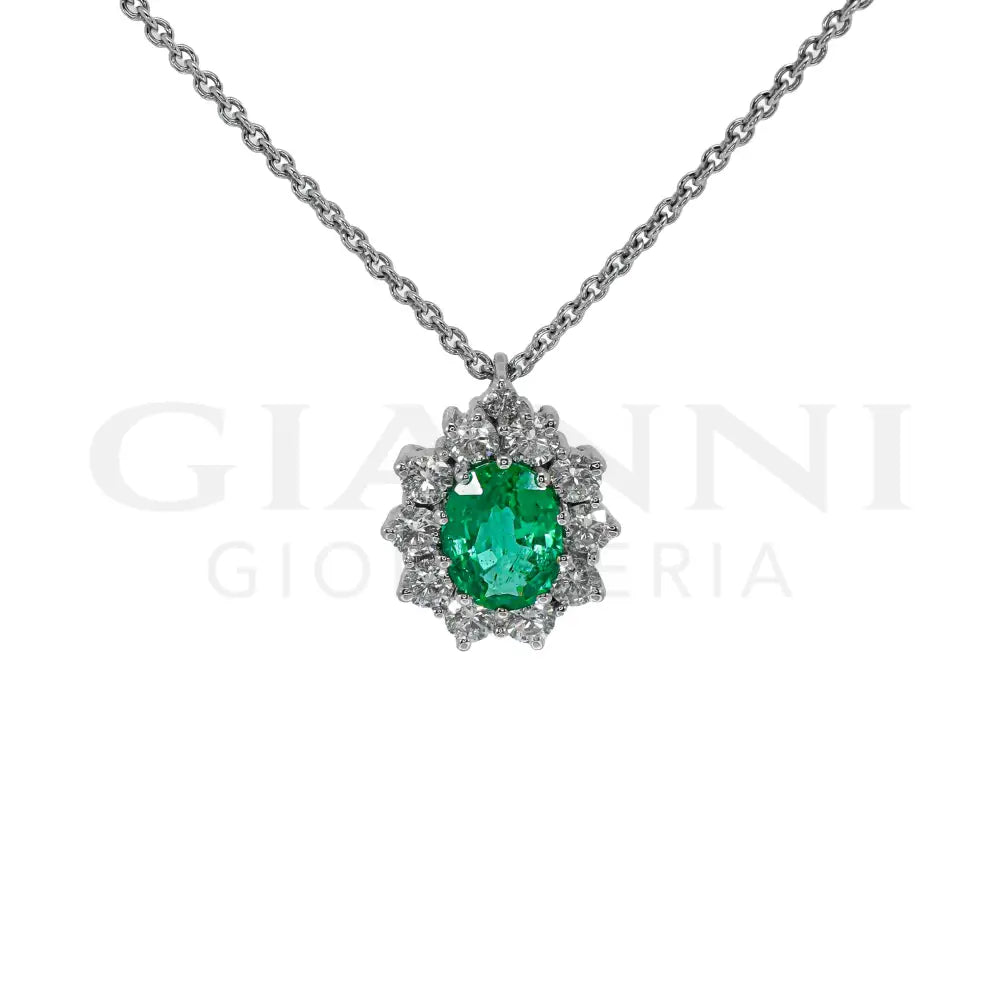 Girocollo Crivelli - ’Kate’ con Smeraldo 1,03 ct. e contorno di Diamanti in Oro Bianco - Collane