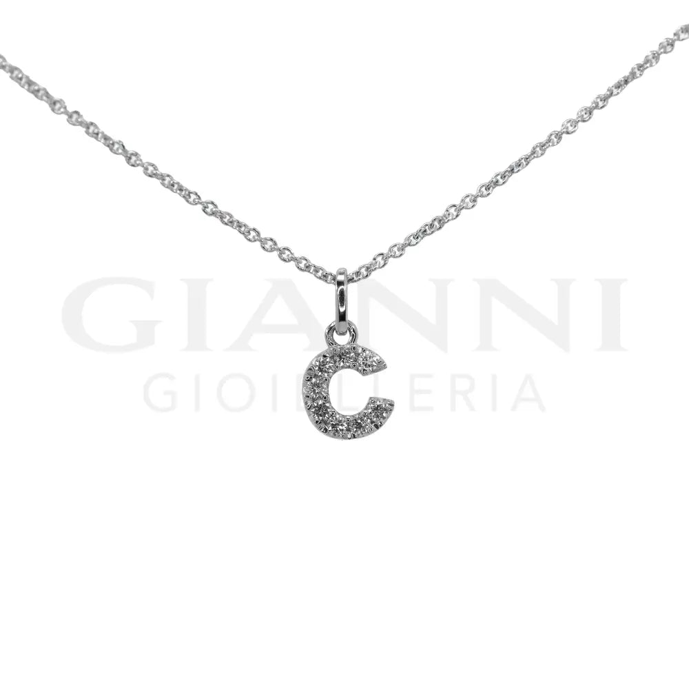 Girocollo Crivelli - Lettera ’C’ con Diamanti in Oro Bianco - Collane