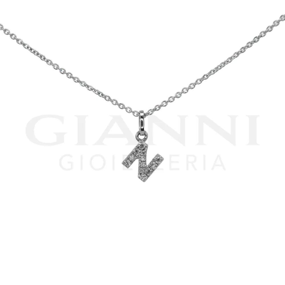 Girocollo Crivelli - Lettera ’N’ con Diamanti in Oro Bianco - Collane