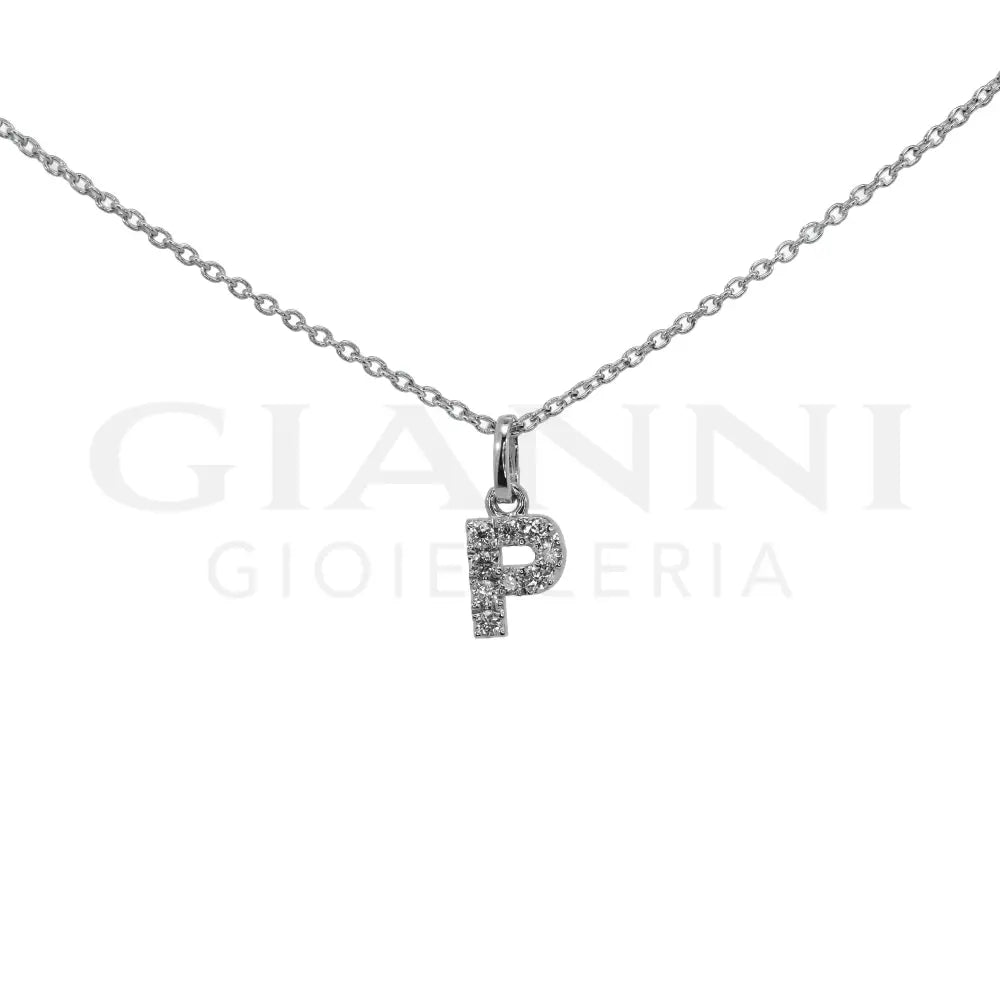 Girocollo Crivelli - Lettera ’P’ con Diamanti in Oro Bianco - Collane