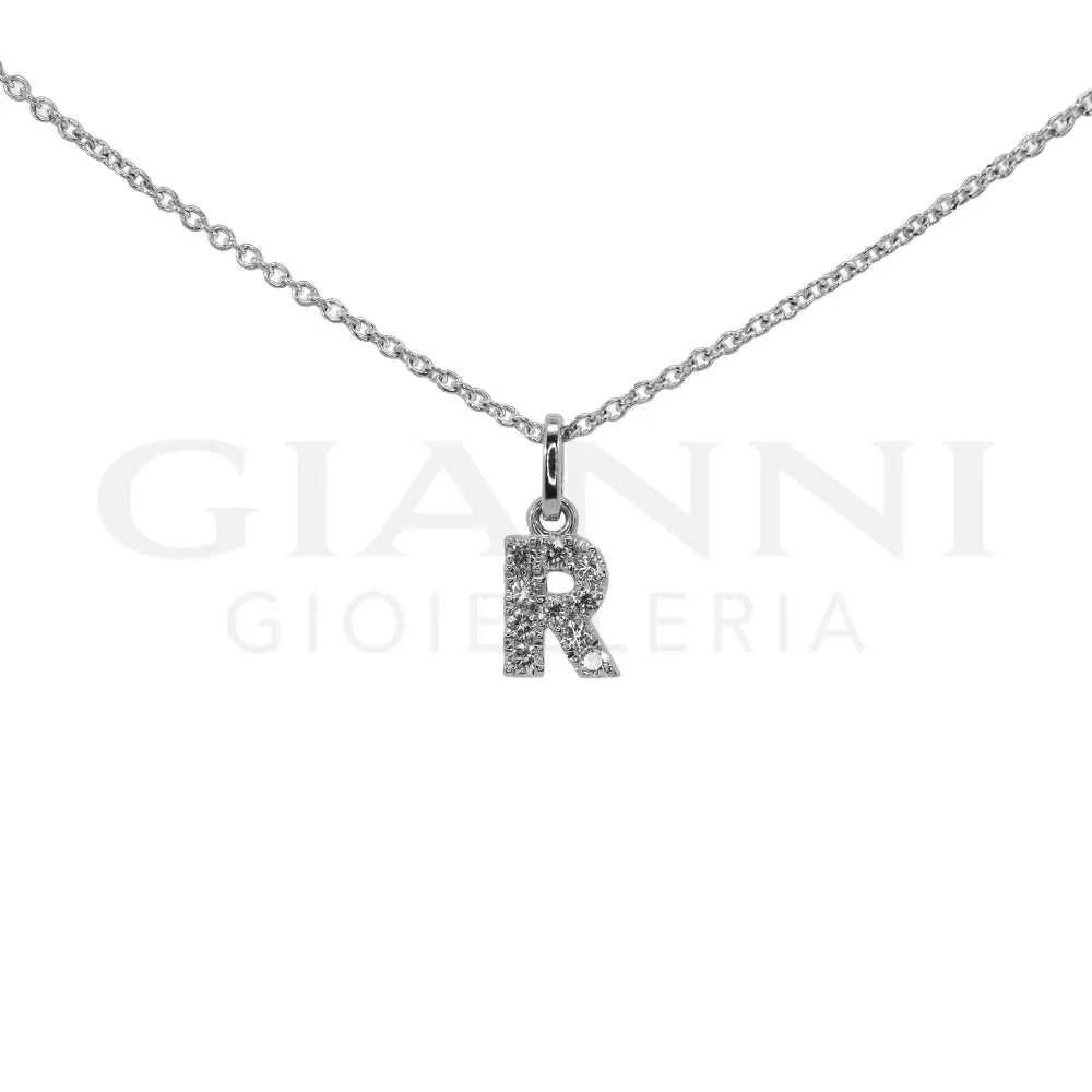 Girocollo Crivelli - Lettera ’R’ con Diamanti in Oro Bianco - Collane