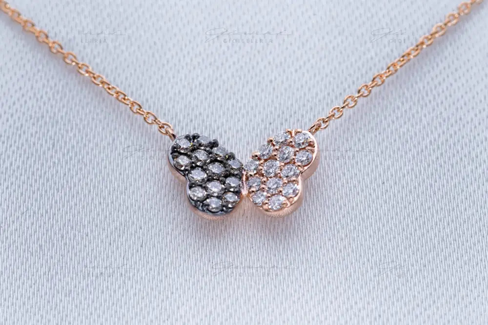 Girocollo Crivelli - Oro Giallo 18 kt con Pendente Farfalla in Diamanti Bianchi e Brown Collane