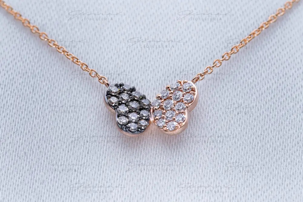 Girocollo Crivelli - Oro Giallo 18 kt con Pendente Farfalla in Diamanti Bianchi e Brown Collane