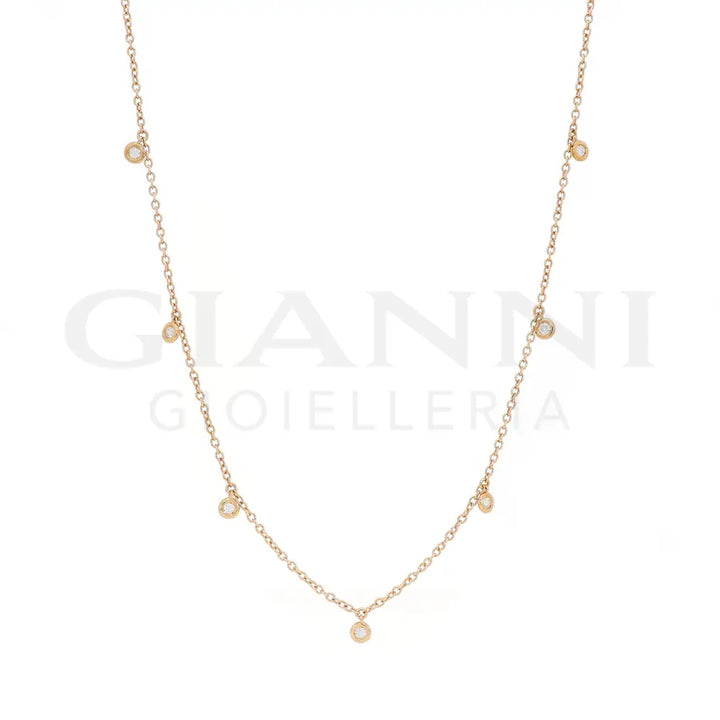 Girocollo Crivelli Oro Rosa con 9 Diamanti Pendenti Collane