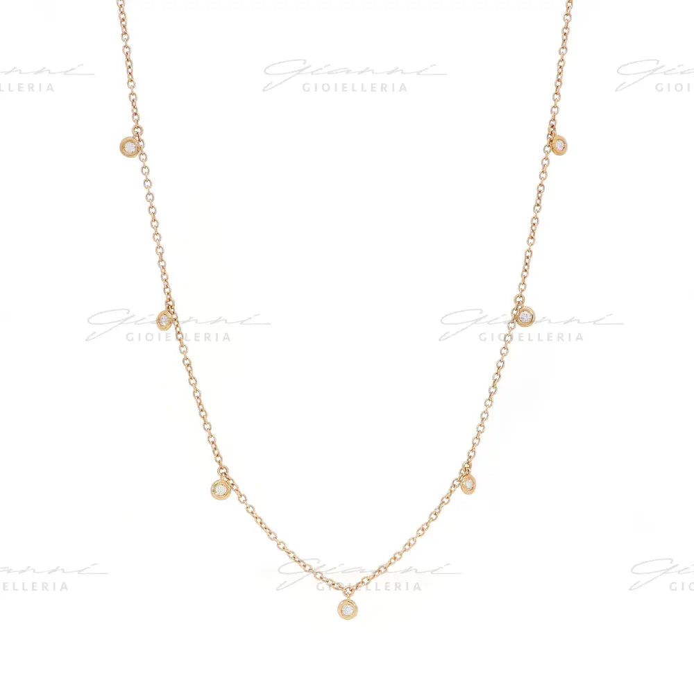 Girocollo Crivelli Oro Rosa con 9 Diamanti Pendenti Collane