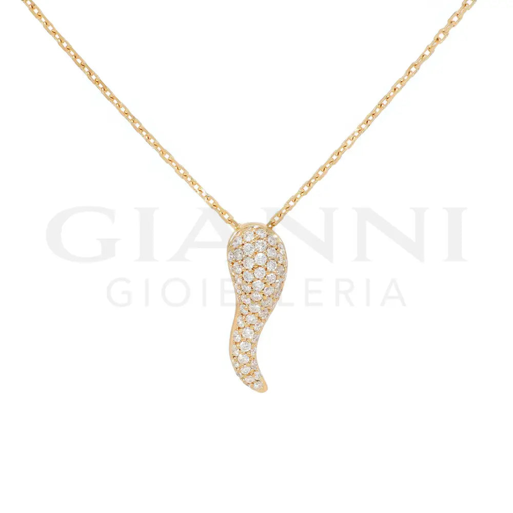 Girocollo Crivelli Pendente Cornetto 1,7 cm con Pavé di Diamanti in Oro Rosa Collane