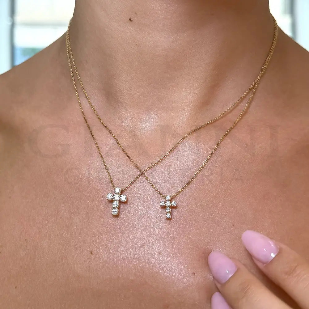Girocollo Crivelli Pendente Croce 1,2 cm in Oro Rosa con Diamanti Collane