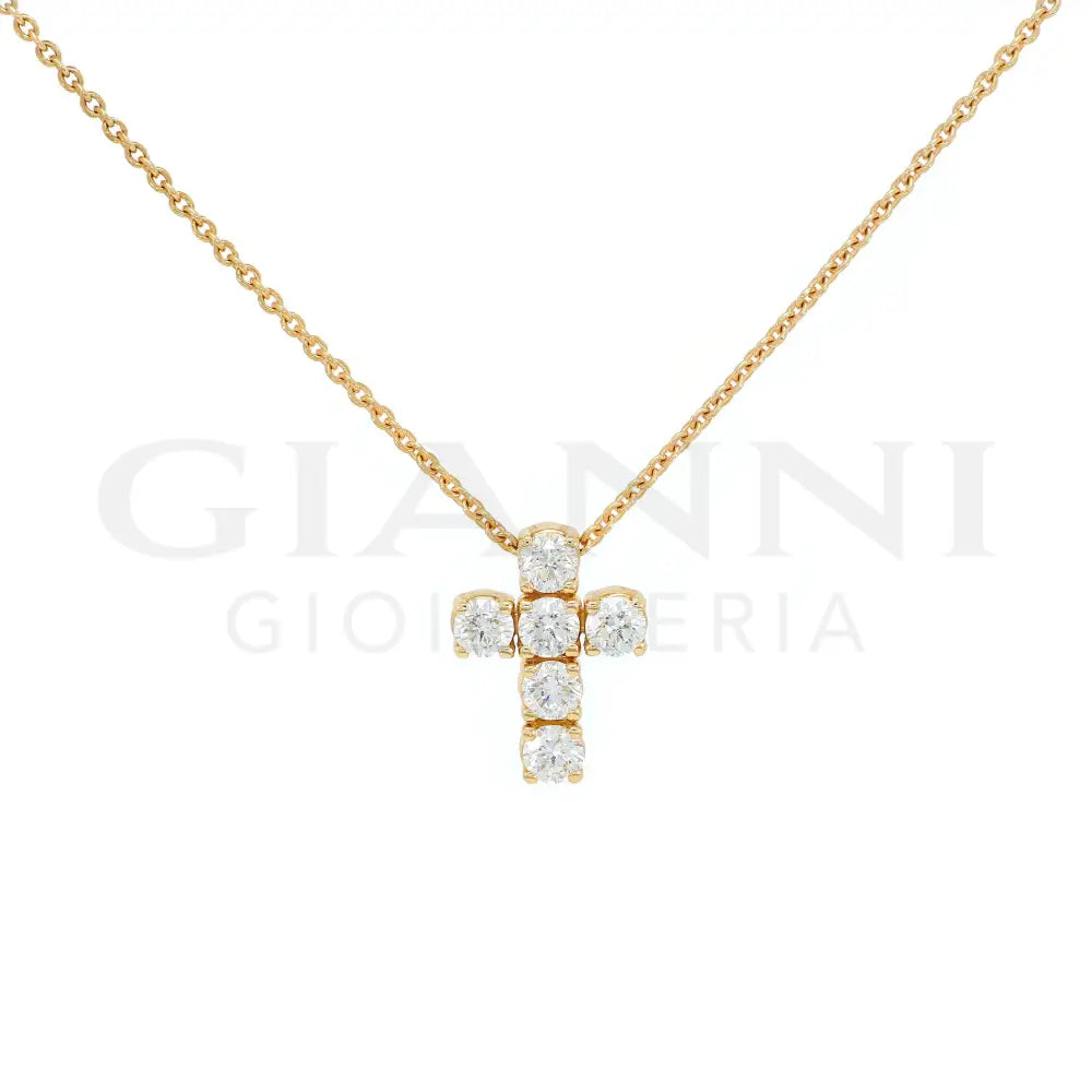 Girocollo Crivelli Pendente Croce 1,2 cm in Oro Rosa con Diamanti Collane