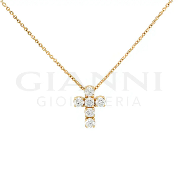 Girocollo Crivelli Pendente Croce 1,2 cm in Oro Rosa con Diamanti Collane