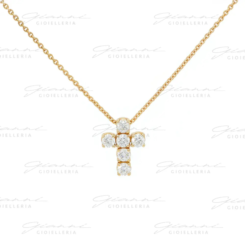 Girocollo Crivelli Pendente Croce 1,2 cm in Oro Rosa con Diamanti Collane