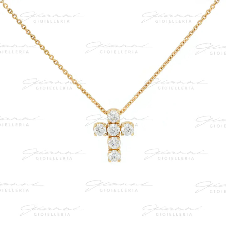 Girocollo Crivelli Pendente Croce 1,2 cm in Oro Rosa con Diamanti Collane