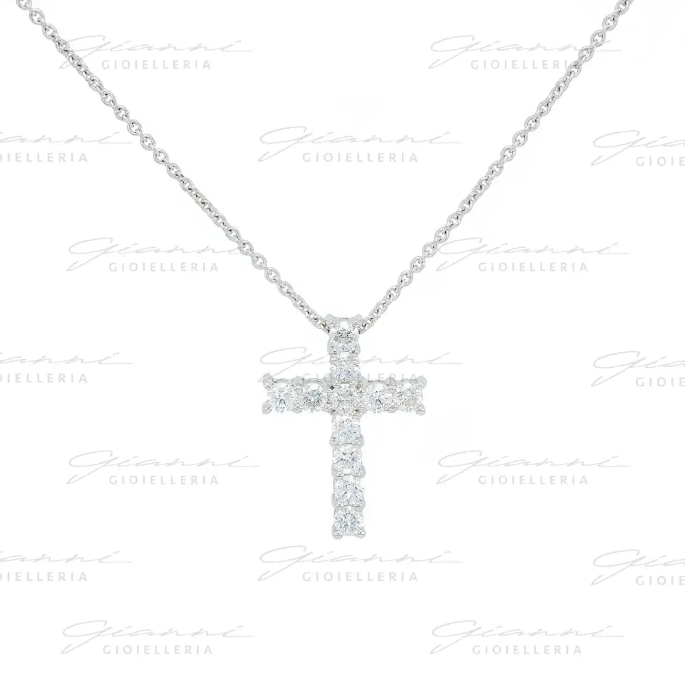 Girocollo Crivelli Pendente Croce 1,7 cm in Oro Bianco con Diamanti Collane
