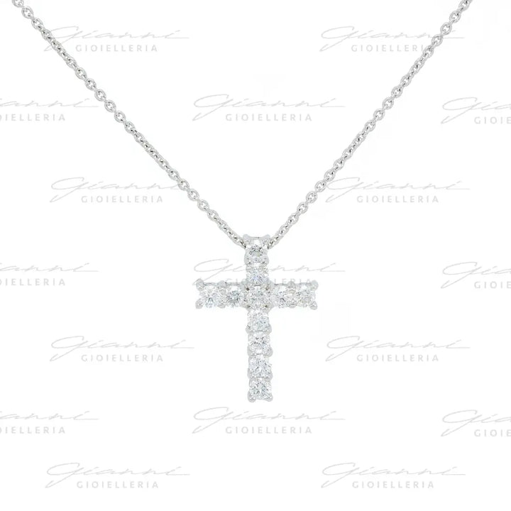 Girocollo Crivelli Pendente Croce 1,7 cm in Oro Bianco con Diamanti Collane