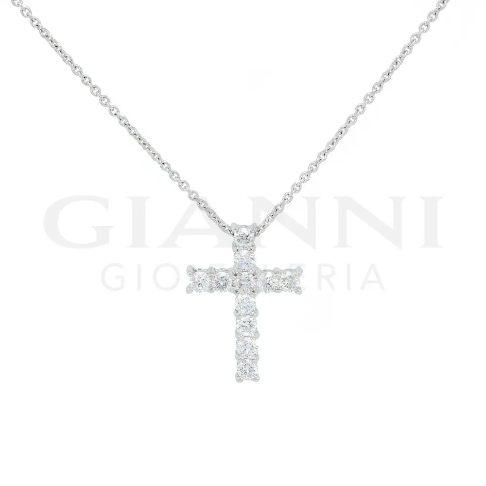 Girocollo Crivelli Pendente Croce 1,7 cm in Oro Bianco con Diamanti Collane