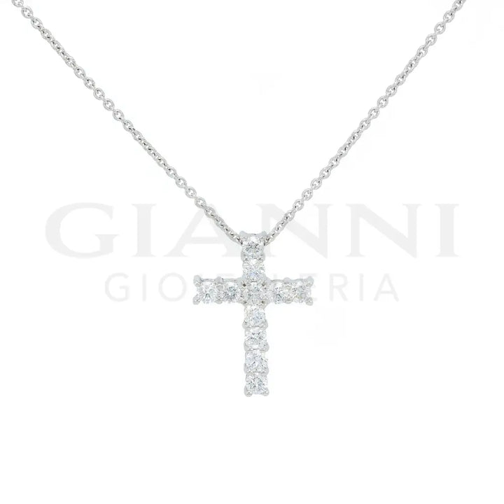 Girocollo Crivelli Pendente Croce 1,7 cm in Oro Bianco con Diamanti Collane