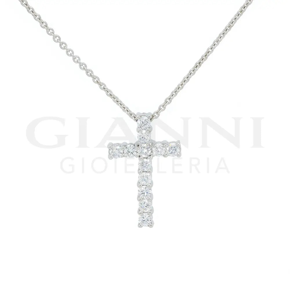 Girocollo Crivelli Pendente Croce 2 cm in Oro Bianco con Diamanti Collane