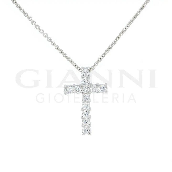 Girocollo Crivelli Pendente Croce 2 cm in Oro Bianco con Diamanti Collane