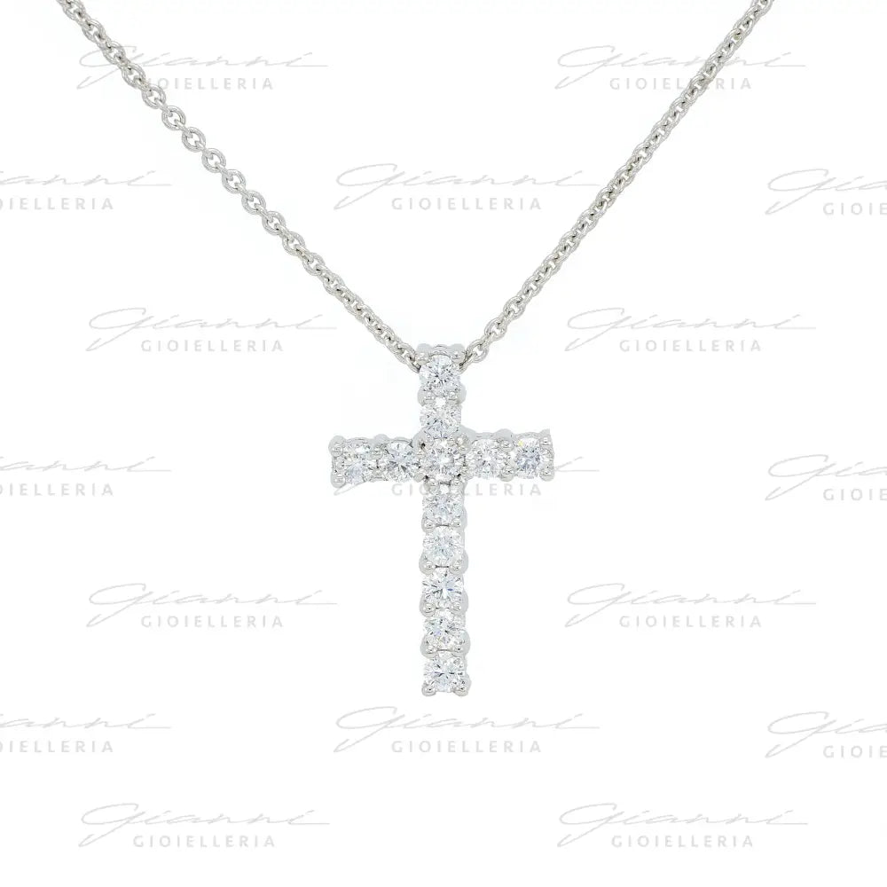 Girocollo Crivelli Pendente Croce 2 cm in Oro Bianco con Diamanti Collane