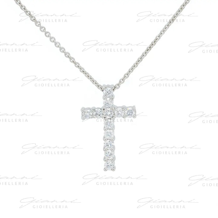 Girocollo Crivelli Pendente Croce 2 cm in Oro Bianco con Diamanti Collane