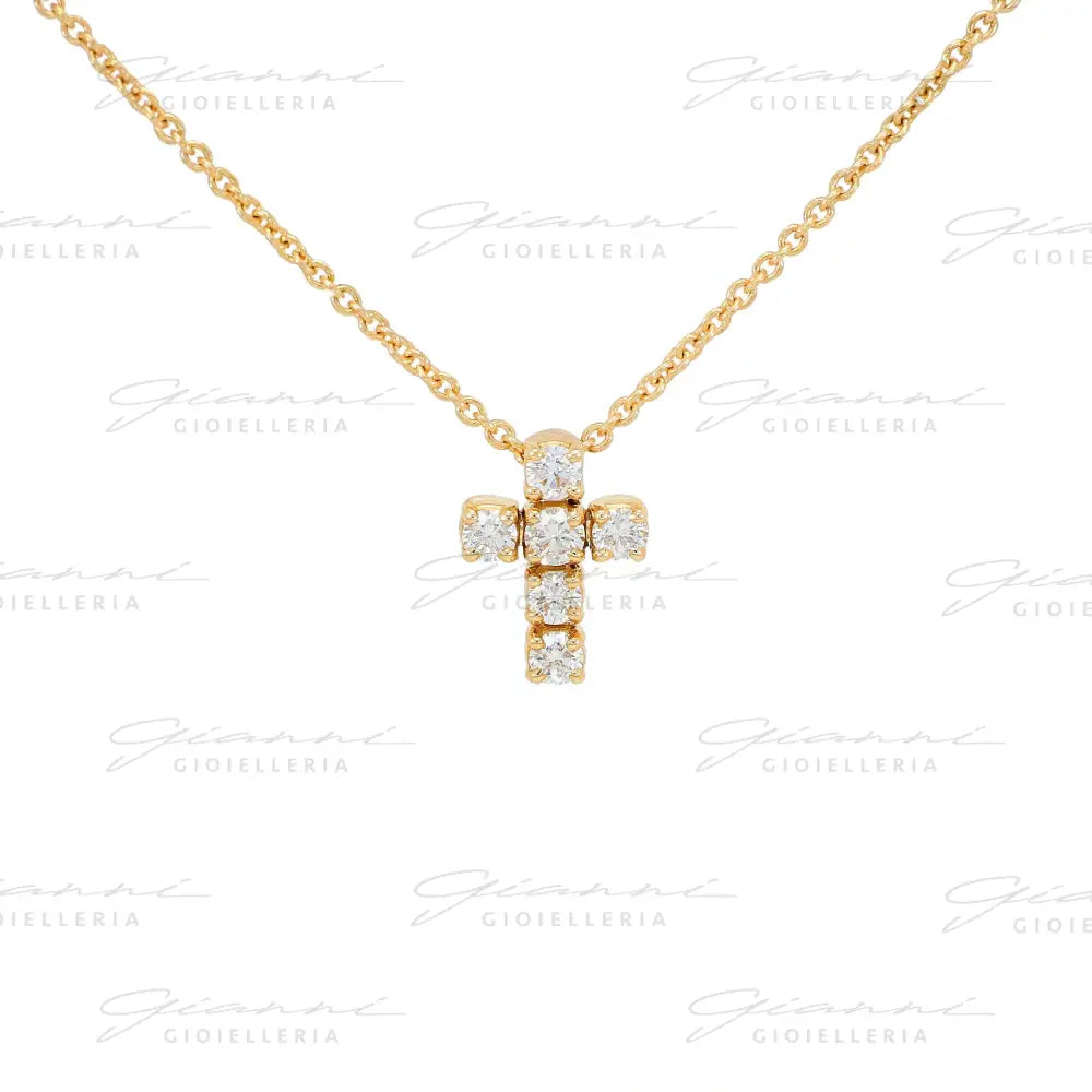 Girocollo Crivelli Pendente Croce 2 cm in Oro Rosa con Diamanti Collane