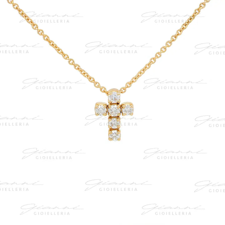 Girocollo Crivelli Pendente Croce 2 cm in Oro Rosa con Diamanti Collane