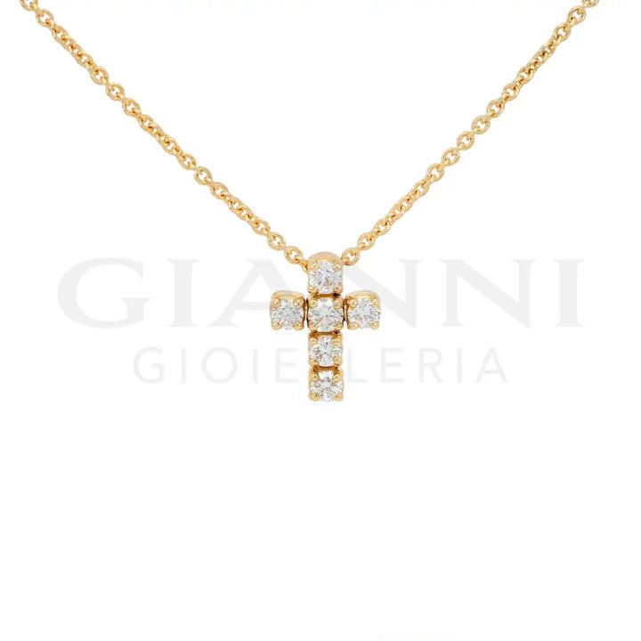 Girocollo Crivelli Pendente Croce 2 cm in Oro Rosa con Diamanti Collane