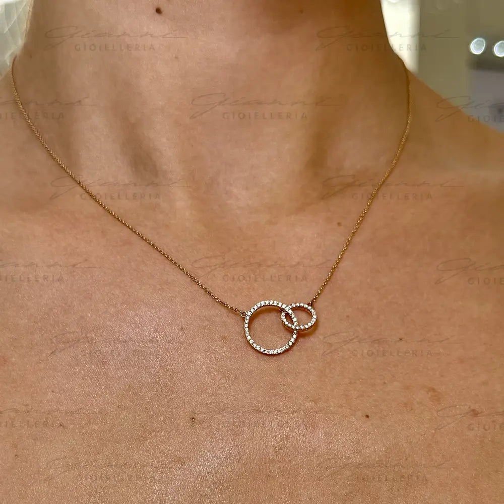 Girocollo Crivelli - Pendente Fantasia Cerchi in Oro Rosa con Diamanti Collane