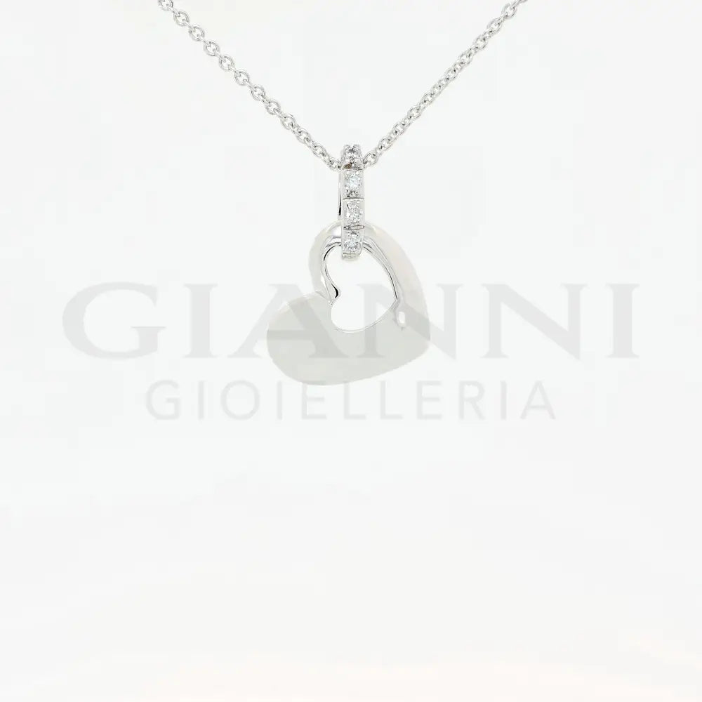 Girocollo Crivelli - Pendente Fantasia Cuore in Oro Bianco con Diamanti Collane
