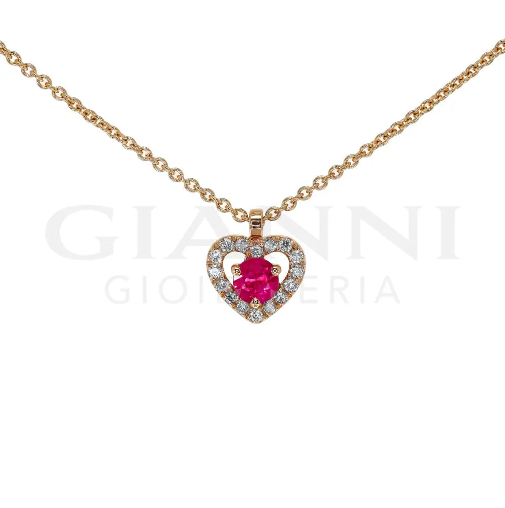 Girocollo Crivelli - Pendente Fantasia Cuore in Oro Rosa con Rubino e Diamanti Collane