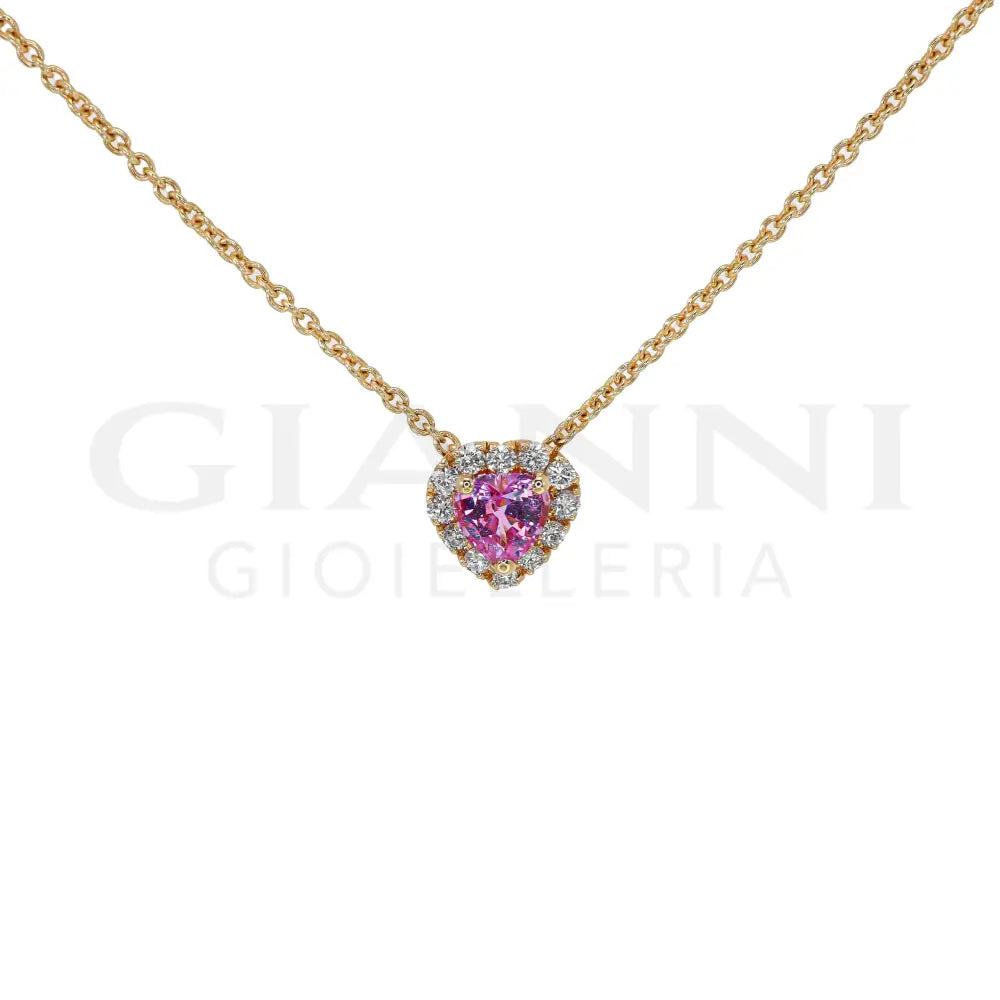 Girocollo Crivelli - Pendente Fantasia Cuore in Oro Rosa con Zaffiro Rosa e Diamanti - Collane