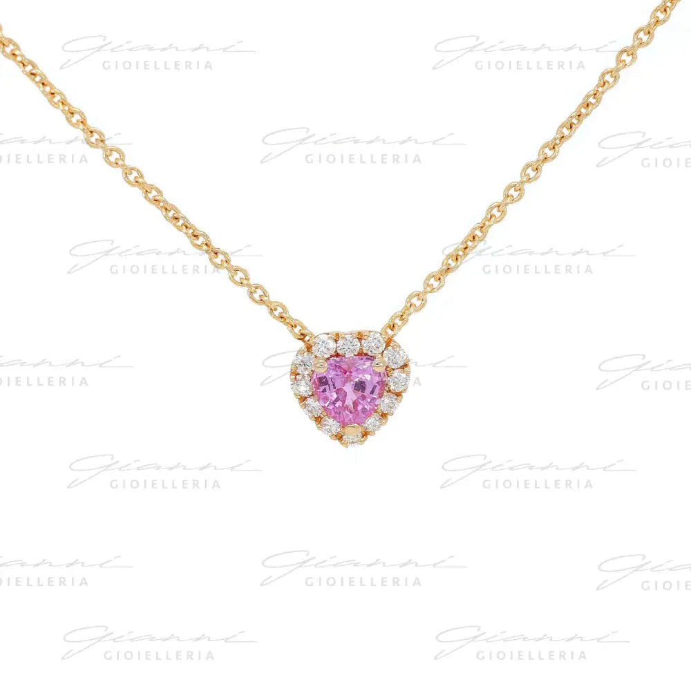 Girocollo Crivelli - Pendente Fantasia Cuore in Oro Rosa con Zaffiro Rosa e Diamanti Collane