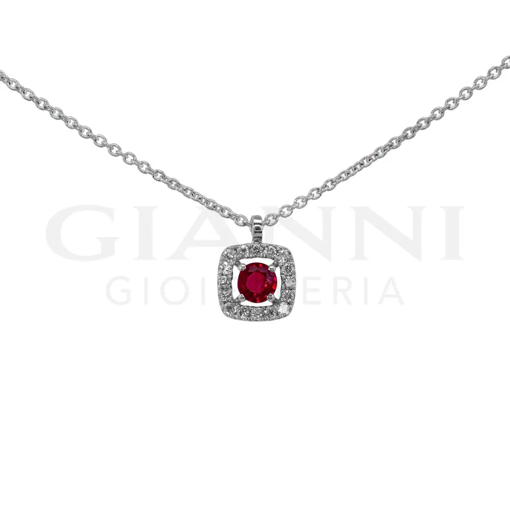 Girocollo Crivelli - Pendente Fantasia in Oro Bianco con Rubino e Diamanti - Collane