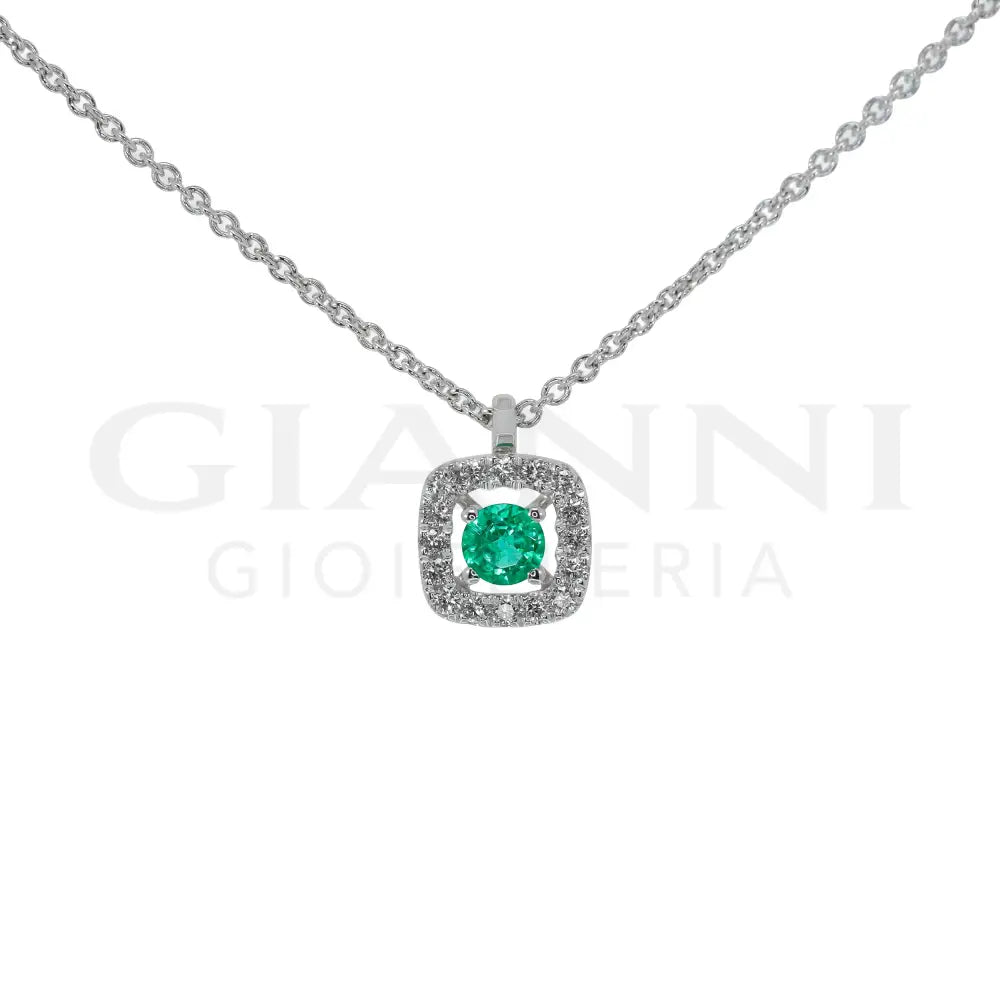 Girocollo Crivelli - Pendente Fantasia in Oro Bianco con Smeraldo e Diamanti Collane