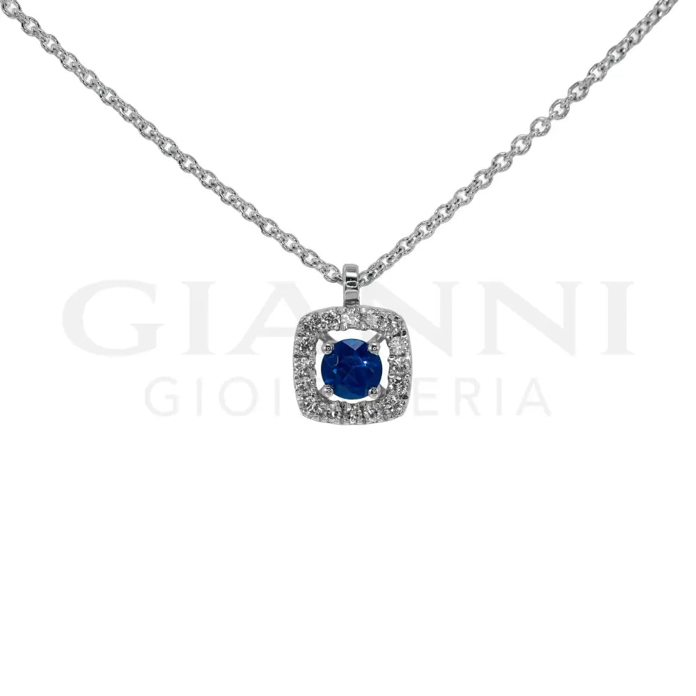 Girocollo Crivelli - Pendente Fantasia in Oro Bianco con Zaffiro e Diamanti - Collane