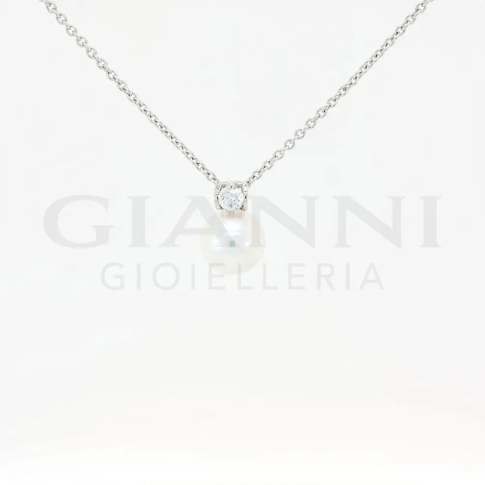 Girocollo Crivelli - Pendente in Oro Bianco con Perla e Diamanti Collane