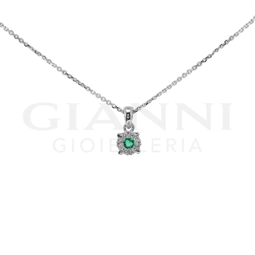 Girocollo Crivelli - Pendente in Oro Bianco con Smeraldo e Diamanti - Collane