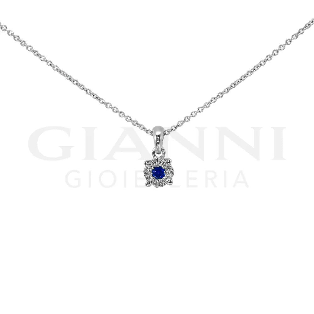 Girocollo Crivelli - Pendente in Oro Bianco con Zaffiro e Diamanti - Collane