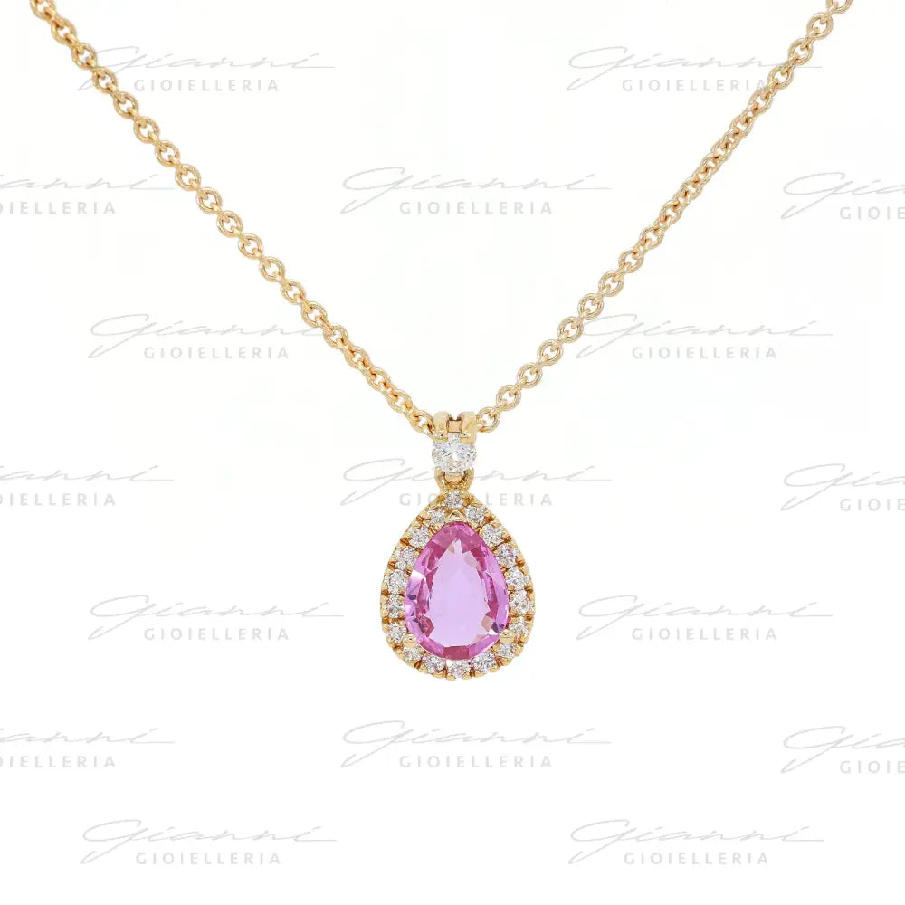 Girocollo Crivelli - Pendente in Oro Rosa con Zaffiro Rosa e Diamanti Collane