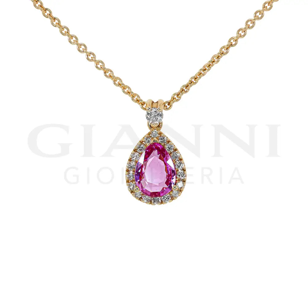 Girocollo Crivelli - Pendente in Oro Rosa con Zaffiro Rosa e Diamanti - Collane