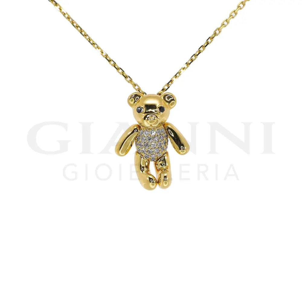 Girocollo Crivelli - Pendente Orsetto in Oro Giallo con Pavè di Diamanti Collane