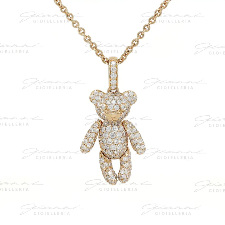 Girocollo Crivelli Pendente Orsetto in Oro Rosa in Pavè di Diamanti Collane