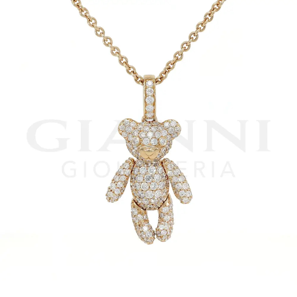 Girocollo Crivelli Pendente Orsetto in Oro Rosa in Pavè di Diamanti Collane