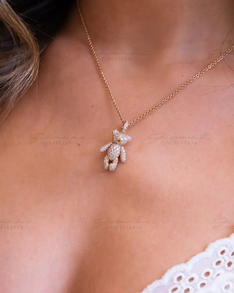 Collana Crivelli con Pendente Orsetto in Oro Rosa 18 kt e Diamanti Collane