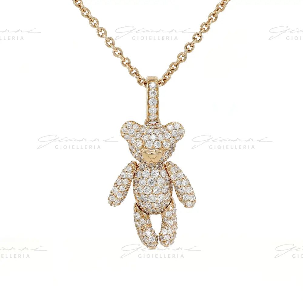 Girocollo Crivelli Pendente Orsetto in Oro Rosa in Pavè di Diamanti Collane