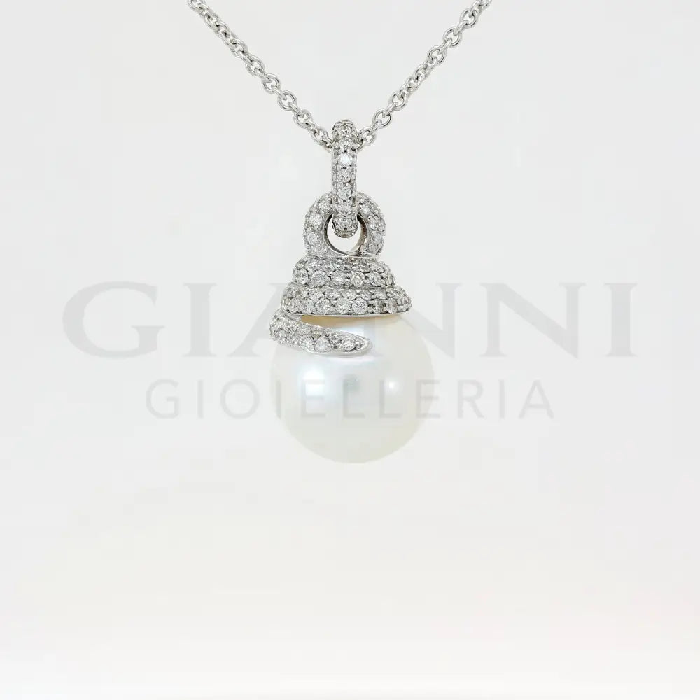 Girocollo Crivelli - Pendente perla in Oro Bianco con Pavé Collane